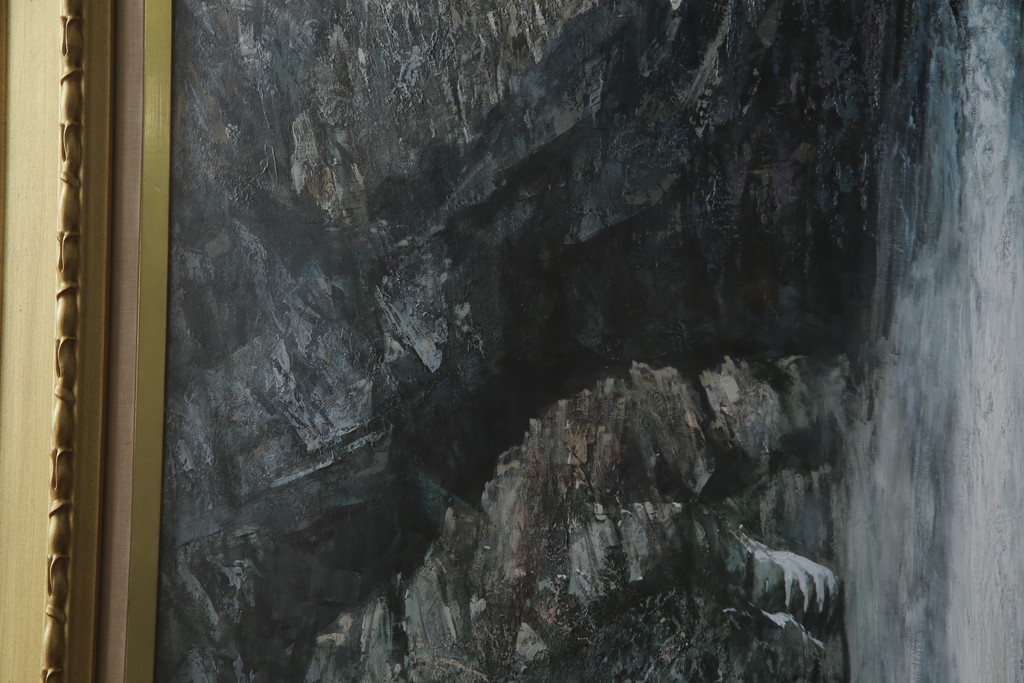 真作　黒澤信男　「華厳の滝」　F120(120号)　サイン入り　絵画(油絵、油彩、風景画、額装、共箱付き)(R-077251)