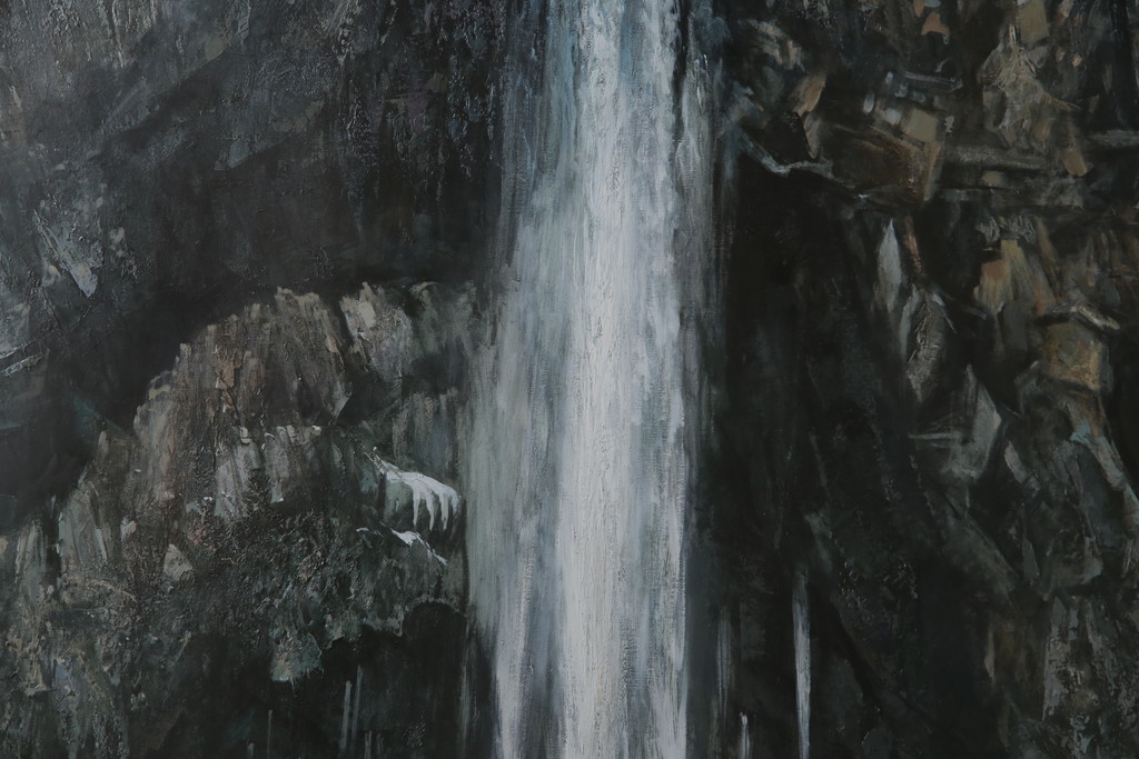真作　黒澤信男　「華厳の滝」　F120(120号)　サイン入り　絵画(油絵、油彩、風景画、額装、共箱付き)(R-077251)