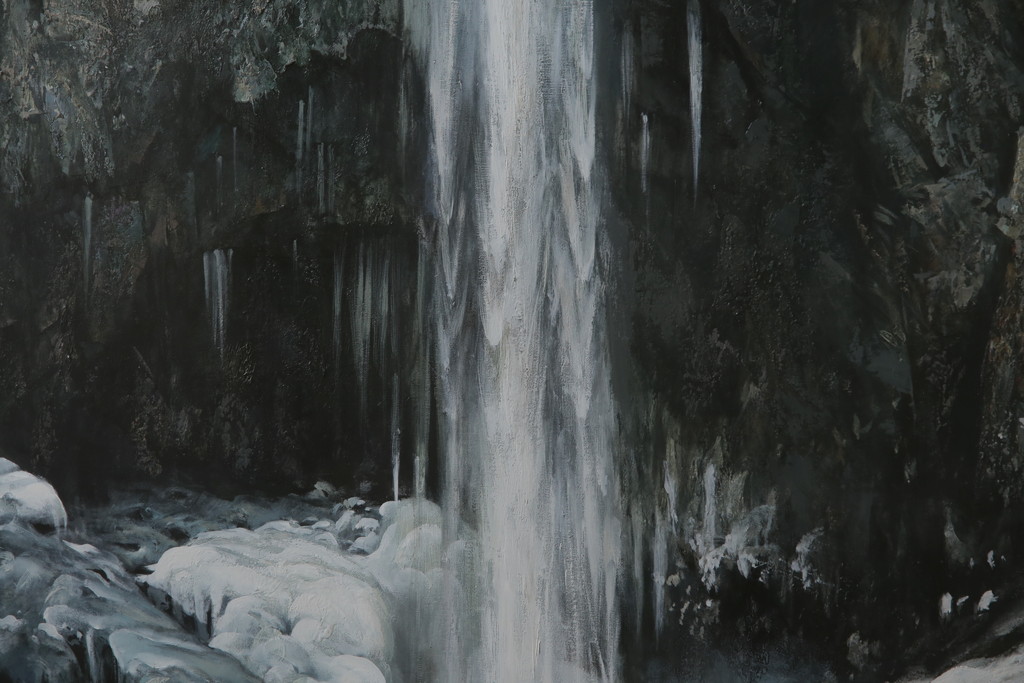 真作　黒澤信男　「華厳の滝」　F120(120号)　サイン入り　絵画(油絵、油彩、風景画、額装、共箱付き)(R-077251)