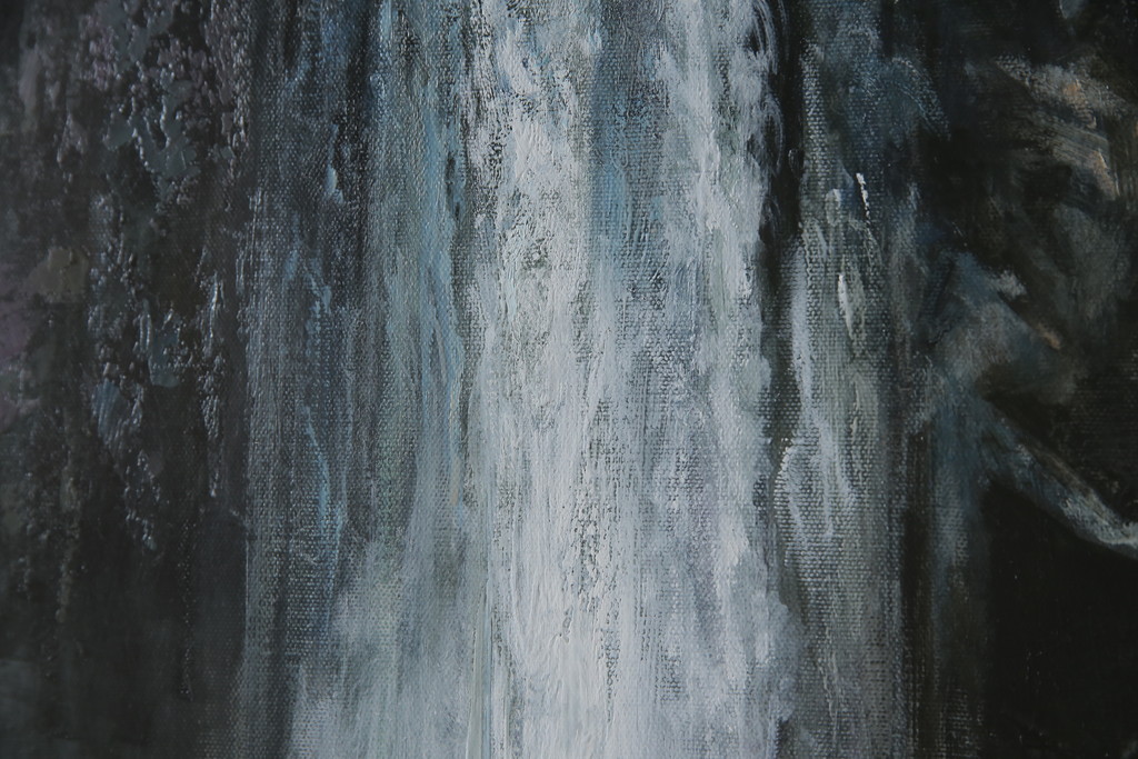 真作　黒澤信男　「華厳の滝」　F120(120号)　サイン入り　絵画(油絵、油彩、風景画、額装、共箱付き)(R-077251)