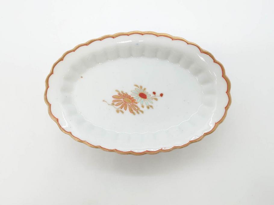 明治期　伊万里　約17cm　5.4寸　シンプルながら可愛らしい雰囲気溢れる変形皿5枚セット(和食器、和皿、花、五寸四分)(R-070486)