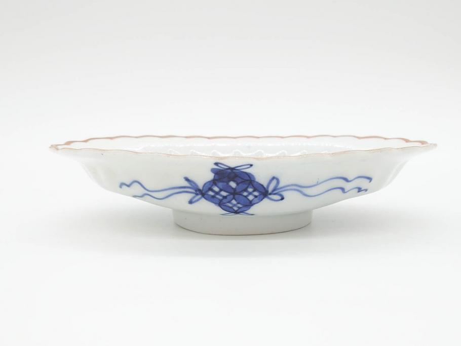 明治期　伊万里　約17cm　5.4寸　シンプルながら可愛らしい雰囲気溢れる変形皿5枚セット(和食器、和皿、花、五寸四分)(R-070486)