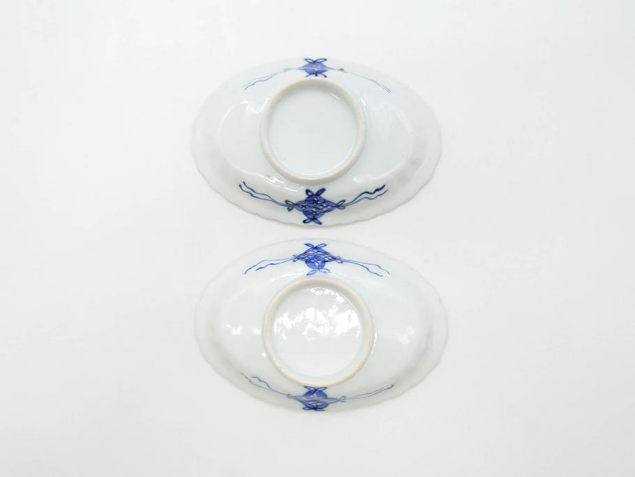 明治期　伊万里　約17cm　5.4寸　シンプルながら可愛らしい雰囲気溢れる変形皿5枚セット(和食器、和皿、花、五寸四分)(R-070487)