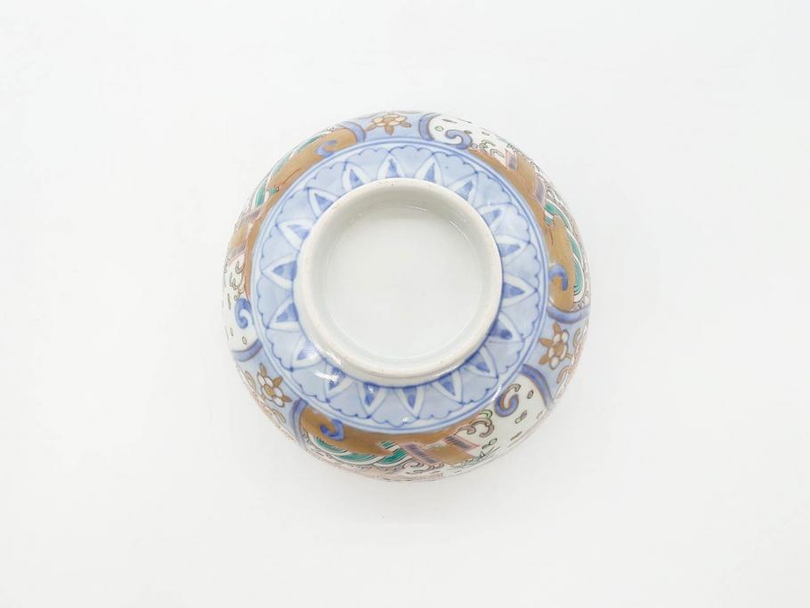 幕末〜明治期　伊万里　金彩　約14cm　4.4寸　華やかな色絵が食卓に彩を与える蓋付き茶碗3客セット(獅子、松竹、和食器、四寸四分)(R-070489)