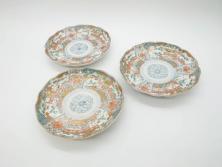 幕末期　伊万里　色絵　染付　約22cm　7寸　煌びやかな金彩が魅力的な中皿3枚セット(獅子、松竹、和食器、七寸)(R-070491)