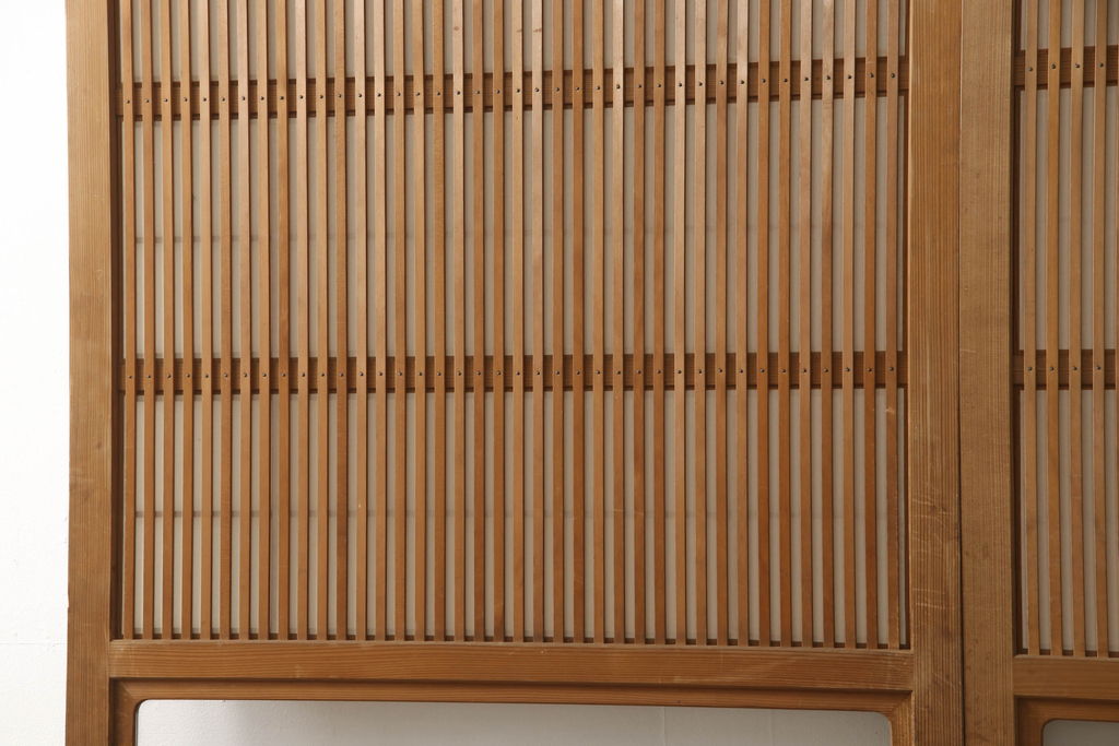アンティーク建具　落ち着いた雰囲気が漂う裏障子付き格子戸4枚セット(ガラス帯戸、引き戸)(R-063378)