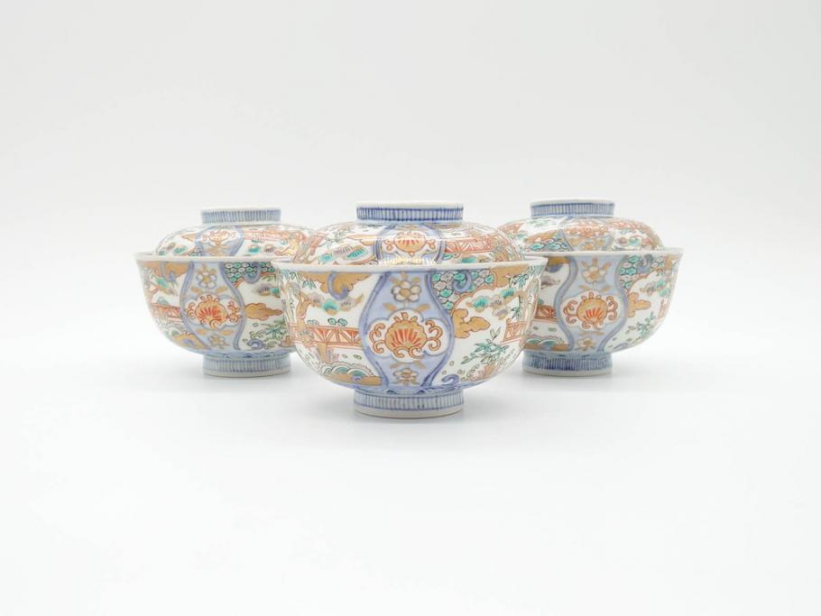 江戸期 古伊万里 金彩 色絵 約12cm 3.8寸 一つ一つ丁寧に絵付け