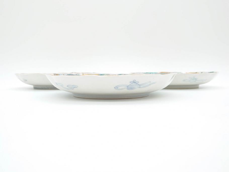 幕末期　伊万里　色絵　染付　約22cm　7寸　煌びやかな金彩が魅力的な中皿3枚セット(獅子、松竹、和食器、七寸)(R-070633)
