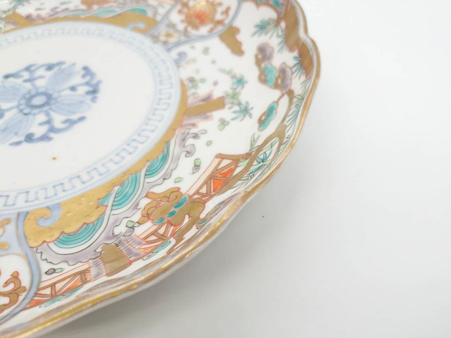 幕末期　伊万里　色絵　染付　約22cm　7寸　煌びやかな金彩が魅力的な中皿3枚セット(獅子、松竹、和食器、七寸)(R-070633)
