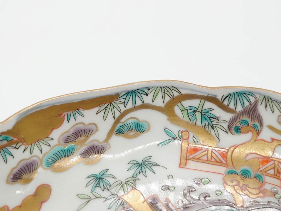 幕末期　伊万里　色絵　染付　約22cm　7寸　煌びやかな金彩が魅力的な中皿3枚セット(獅子、松竹、和食器、七寸)(R-070633)