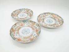 幕末期　伊万里　色絵　染付　約22cm　7寸　煌びやかな金彩が魅力的な中皿3枚セット(獅子、松竹、和食器、七寸)(R-070634)