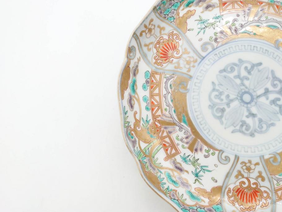 幕末期　伊万里　色絵　染付　約22cm　7寸　煌びやかな金彩が魅力的な中皿3枚セット(獅子、松竹、和食器、七寸)(R-070634)