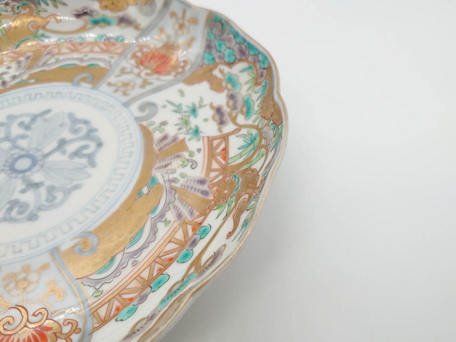 幕末期　伊万里　色絵　染付　約22cm　7寸　煌びやかな金彩が魅力的な中皿3枚セット(獅子、松竹、和食器、七寸)(R-070634)