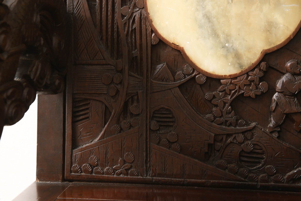 ビンテージ家具　中国　珍品　希少!　花梨(カリン)材　龍の彫刻が目を引くアームチェア(板座チェア、ダイニングチェア、椅子、ヴィンテージ)(R-059717)