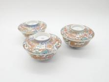 アンティーク雑貨　江戸期　大明成化年製　古伊万里　赤絵南蛮図染付　蓋茶碗(和食器)(R-040204)