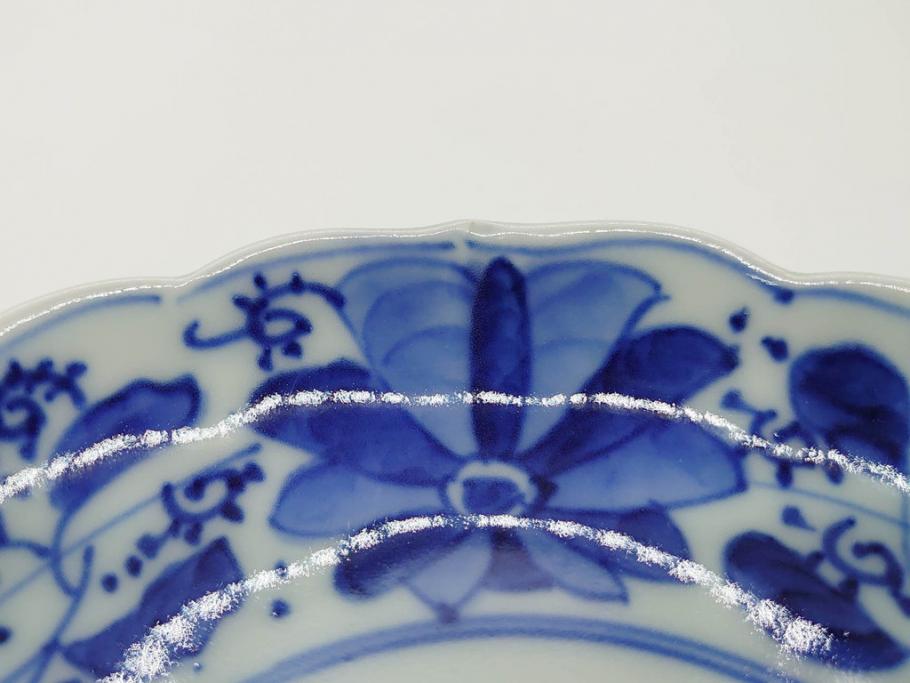 江戸期　古伊万里　染付　約16cm　5.1寸　縁起のいい絵柄が魅力的な中皿5枚セット(寿字、和食器、和皿、五寸一分)(R-070639)