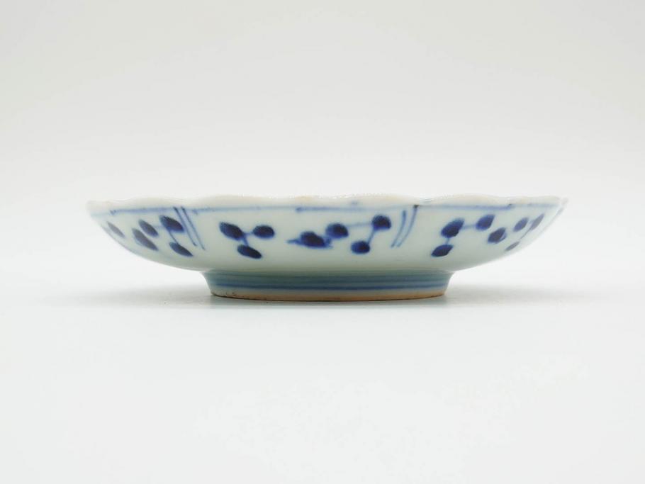 江戸期　古伊万里　染付　約16cm　5.1寸　縁起のいい絵柄が魅力的な中皿5枚セット(寿字、和食器、和皿、五寸一分)(R-070639)