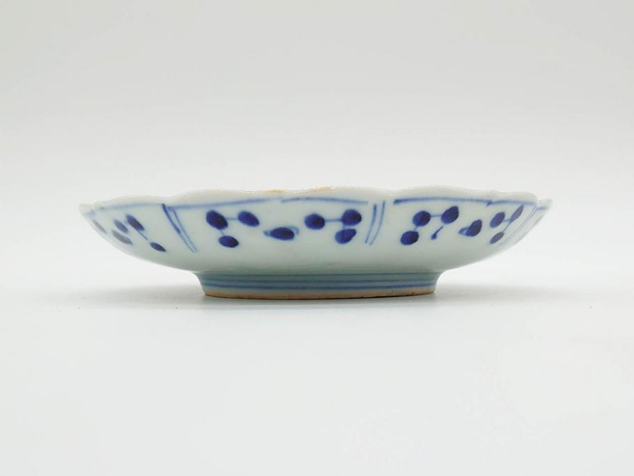 江戸期　古伊万里　染付　約16cm　5.1寸　縁起のいい絵柄が魅力的な中皿5枚セット(寿字、和食器、和皿、五寸一分)(R-070639)