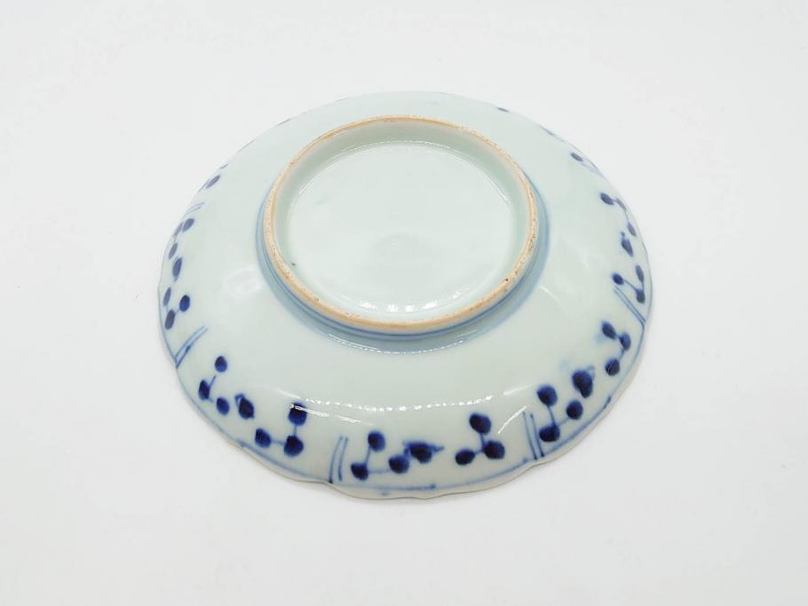 江戸期　古伊万里　染付　約16cm　5.1寸　縁起のいい絵柄が魅力的な中皿5枚セット(寿字、和食器、和皿、五寸一分)(R-070639)