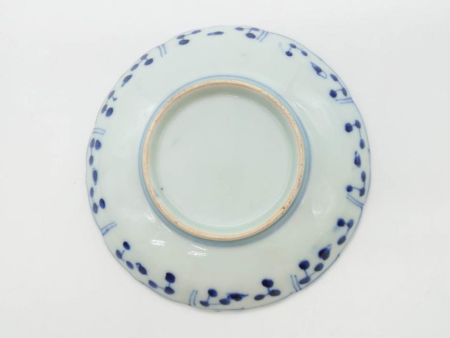 江戸期　古伊万里　染付　約16cm　5.1寸　縁起のいい絵柄が魅力的な中皿5枚セット(寿字、和食器、和皿、五寸一分)(R-070639)
