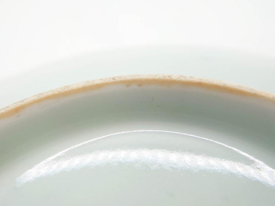 江戸期　古伊万里　染付　約16cm　5.1寸　縁起のいい絵柄が魅力的な中皿5枚セット(寿字、和食器、和皿、五寸一分)(R-070639)