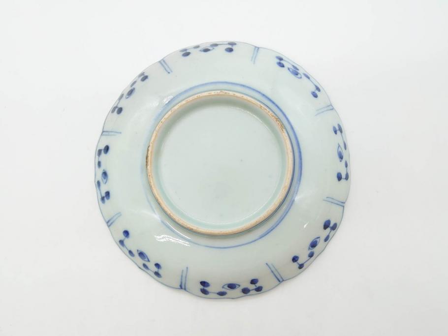 江戸期　古伊万里　染付　約16cm　5.1寸　縁起のいい絵柄が魅力的な中皿5枚セット(寿字、和食器、和皿、五寸一分)(R-070639)