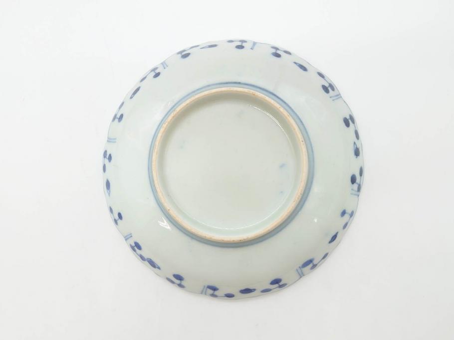 江戸期　古伊万里　染付　約16cm　5.1寸　縁起のいい絵柄が魅力的な中皿5枚セット(寿字、和食器、和皿、五寸一分)(R-070639)