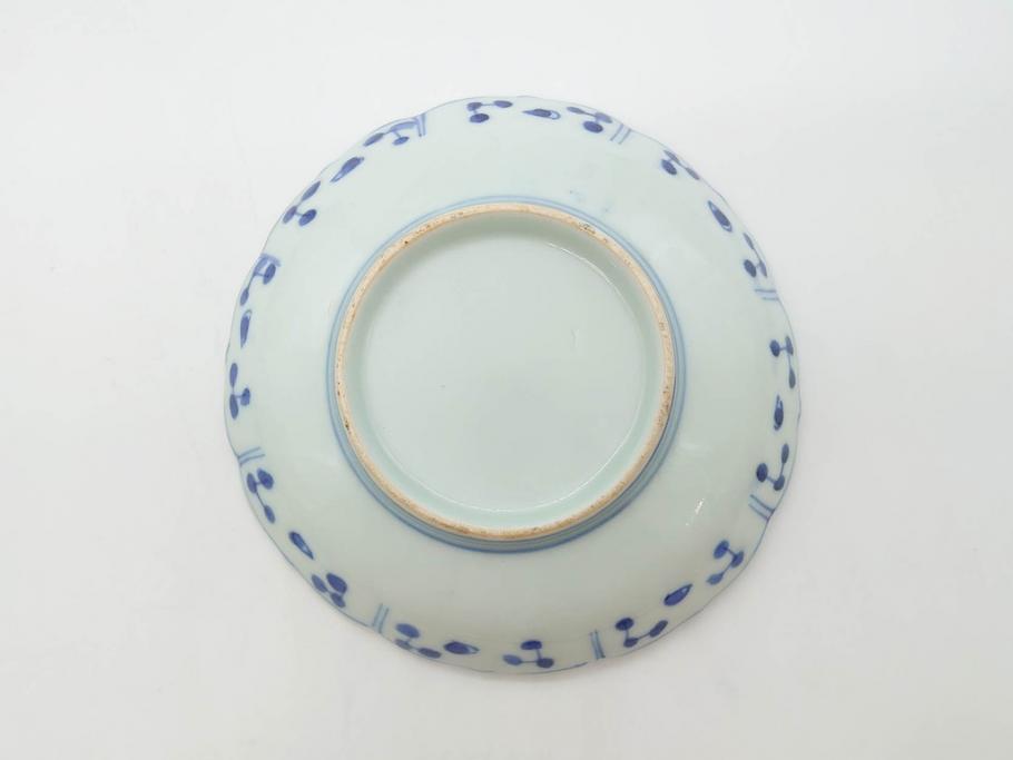 江戸期　古伊万里　染付　約16cm　5.1寸　縁起のいい絵柄が魅力的な中皿5枚セット(寿字、和食器、和皿、五寸一分)(R-070639)