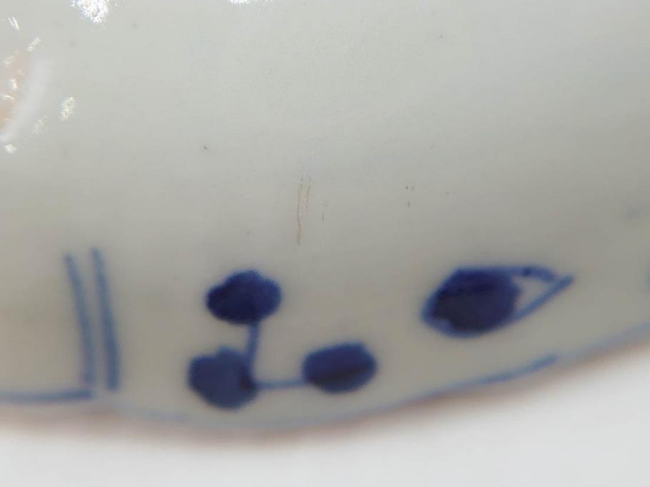 江戸期　古伊万里　染付　約16cm　5.1寸　縁起のいい絵柄が魅力的な中皿5枚セット(寿字、和食器、和皿、五寸一分)(R-070639)