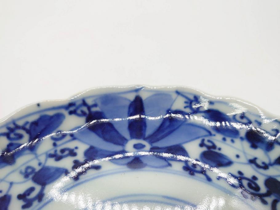 江戸期 古伊万里 染付 約16cm 5.1寸 縁起のいい絵柄が魅力的な中