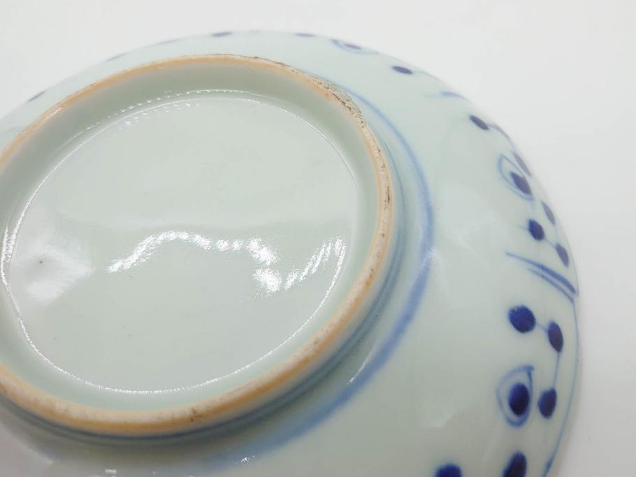 江戸期 古伊万里 染付 約16cm 5.1寸 縁起のいい絵柄が魅力的な中