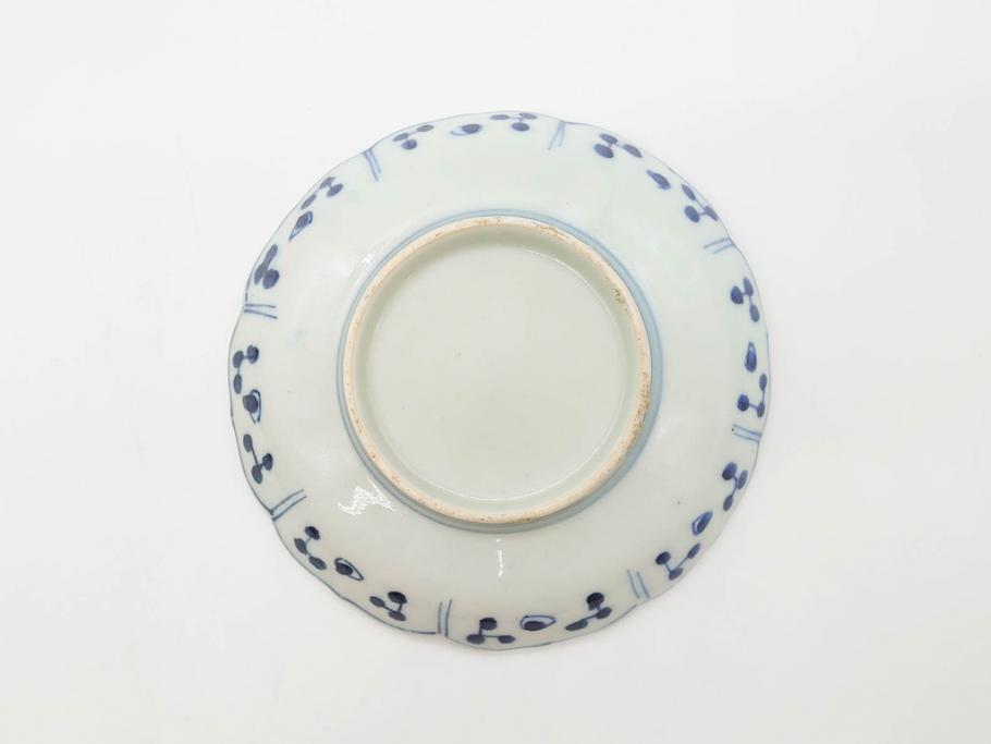 江戸期　古伊万里　染付　約16cm　5.1寸　縁起のいい絵柄が魅力的な中皿5枚セット(寿字、和食器、和皿、五寸一分)(R-070640)