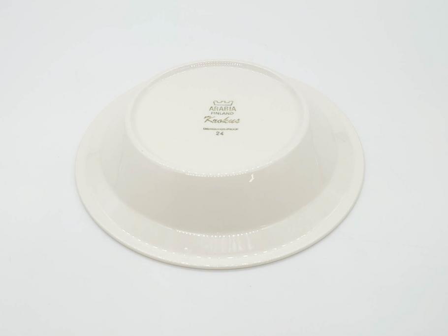 ARABIA FINLAND　Krokus(クロッカス)　シンプルなデザインで取り入れやすいスーププレート2枚&持ち手付きボウルセット(スープ皿、グラタン皿、グリーン・ブルーライン、アラビア、フィンランド、北欧食器)(R-070641)