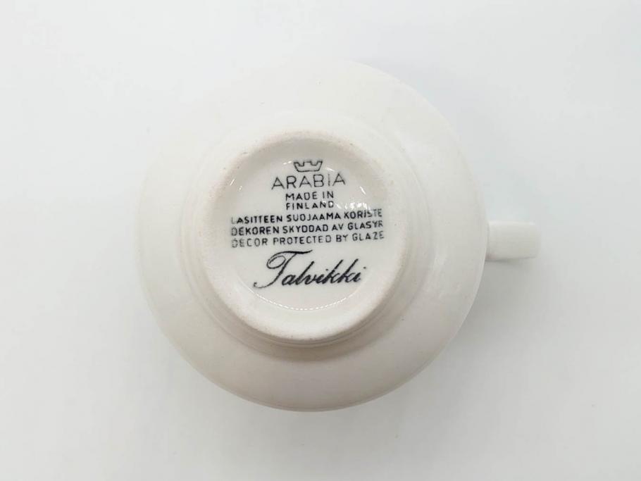 ARABIA FINLAND　Talvikki(タルヴィッキ)　繊細に描かれたデザインと小振りで可愛らしいカップ&ソーサー4客セット(アラビア、フィンランド、北欧食器、C&S、苺、いちご、イチゴ)(R-070644)