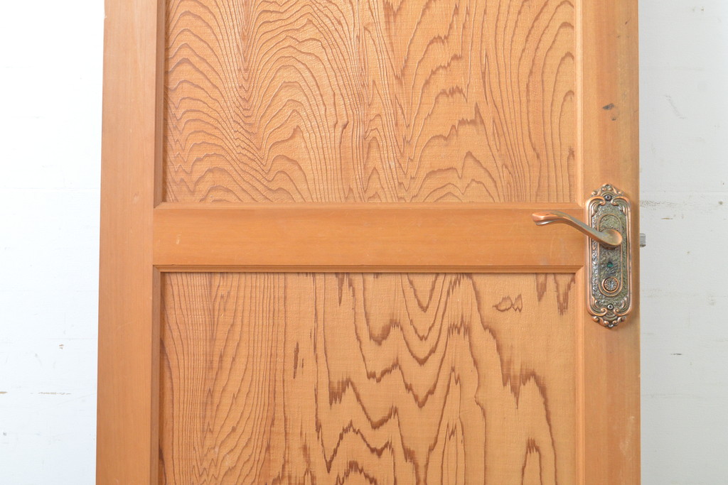 和製ビンテージ　高級品!!　ヒノキ(檜)枠　鏡板杉(スギ)材　一枚板　数寄屋造り家屋の扉1枚(ヴィンテージ、建具、玄関ドア、木製ドア)(R-063676)