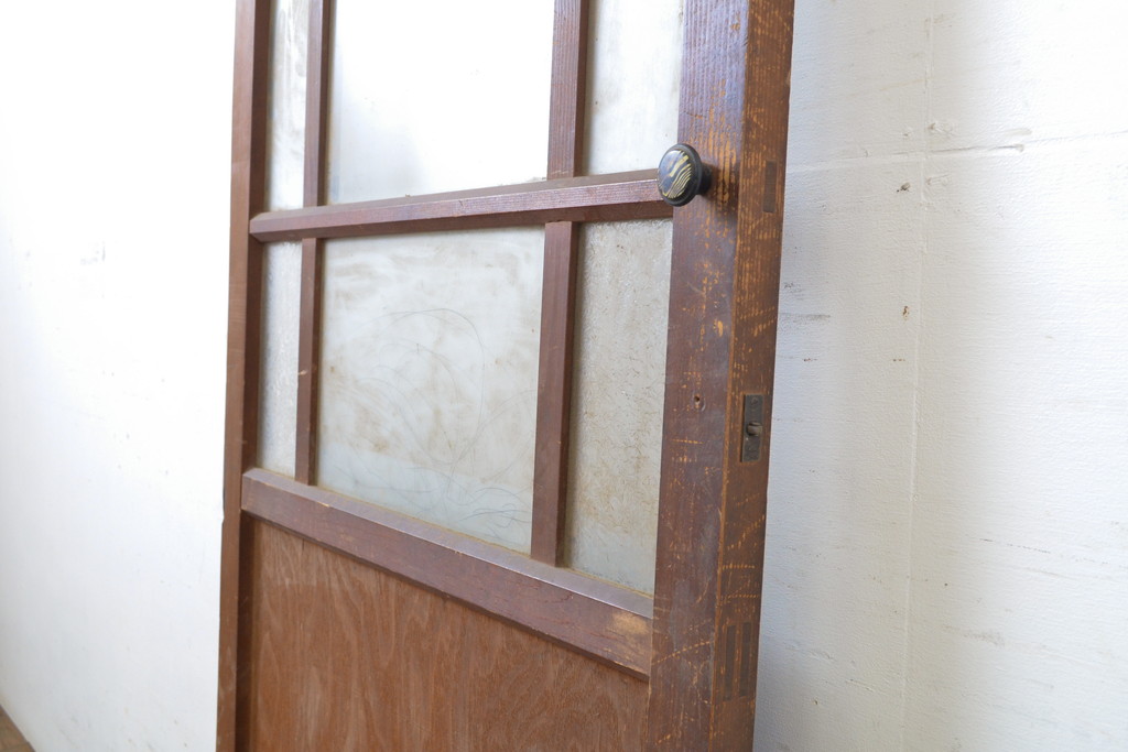アンティーク建具　大正ロマンの雰囲気香るガラス扉1枚(木製、ドア)(R-063679)