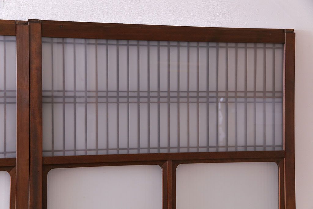 ヒノキ材　銀モールガラス　和の雰囲気漂うガラス戸4枚セット(引き戸)