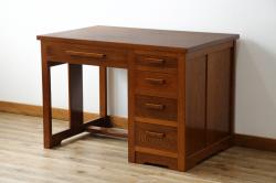 中古　超美品　Oak Village(オークヴィレッジ、オークビレッジ)　杢目の美しさが際立つ片袖机(片袖デスク、ワークデスク、在宅用、在宅ワーク用) (R-082648)