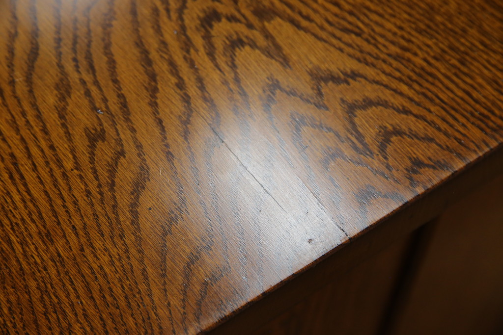 中古　超美品　Oak Village(オークヴィレッジ、オークビレッジ)　杢目の美しさが際立つ片袖机(片袖デスク、ワークデスク、在宅用、在宅ワーク用) (R-082648)