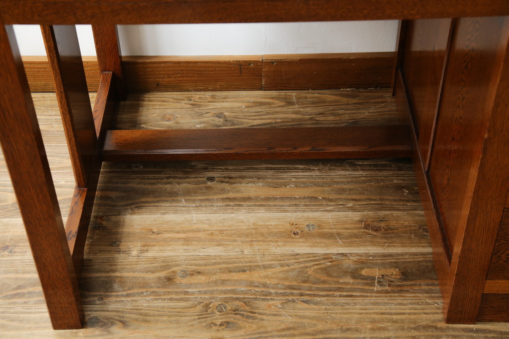 中古　超美品　Oak Village(オークヴィレッジ、オークビレッジ)　杢目の美しさが際立つ片袖机(片袖デスク、ワークデスク、在宅用、在宅ワーク用) (R-082648)