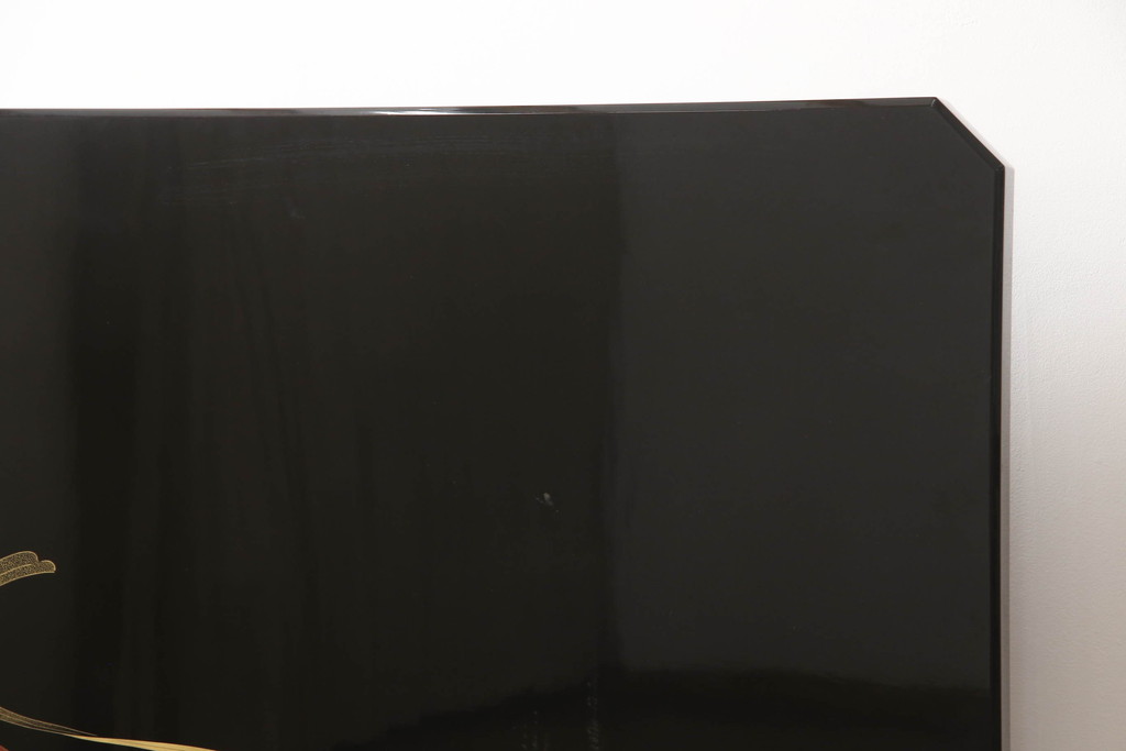 中古　美品　輪島塗り　沈金の迫力ある狛犬とまりの図が魅力的な衝立て(つい立て、衝い立て、パーテーション、間仕切り、店舗什器)(R-070120)