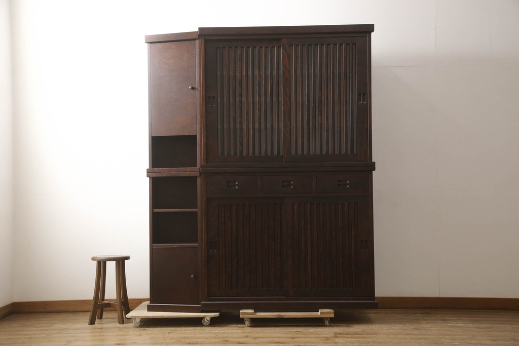 中古　民芸家具　和光　NEW北樹　水屋115K　上質な和の空間づくりにおすすめの水屋箪笥とキャビネットのセット(食器棚、戸棚、収納棚、キャビネット)(R-069083)