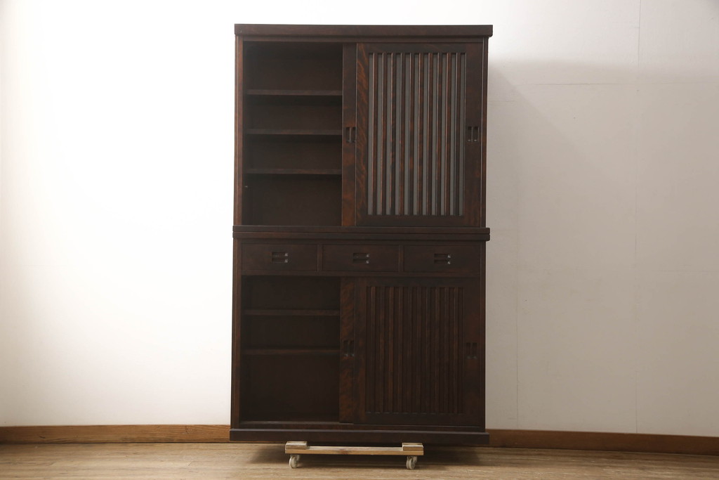 中古　民芸家具　和光　NEW北樹　水屋115K　上質な和の空間づくりにおすすめの水屋箪笥とキャビネットのセット(食器棚、戸棚、収納棚、キャビネット)(R-069083)
