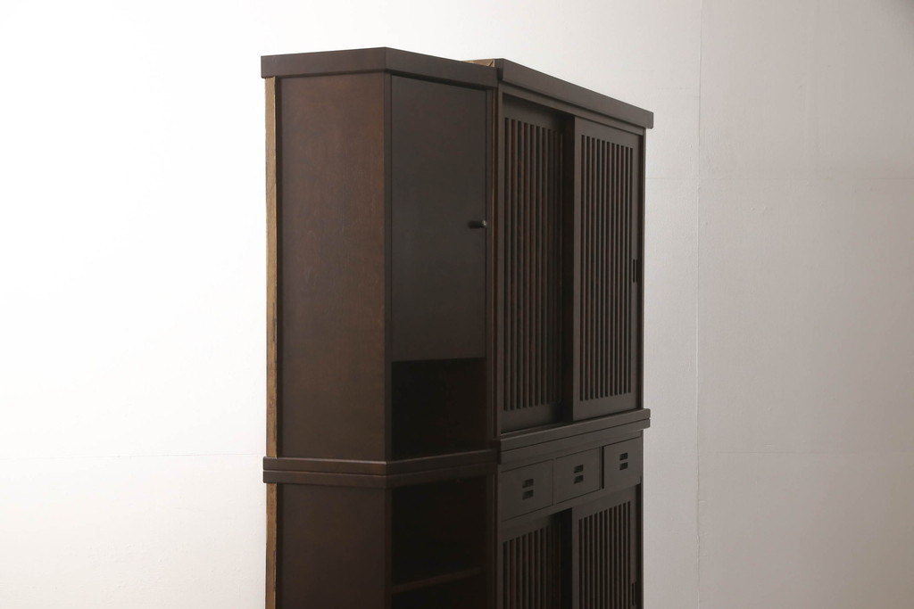 中古　民芸家具　和光　NEW北樹　水屋115K　上質な和の空間づくりにおすすめの水屋箪笥とキャビネットのセット(食器棚、戸棚、収納棚、キャビネット)(R-069083)