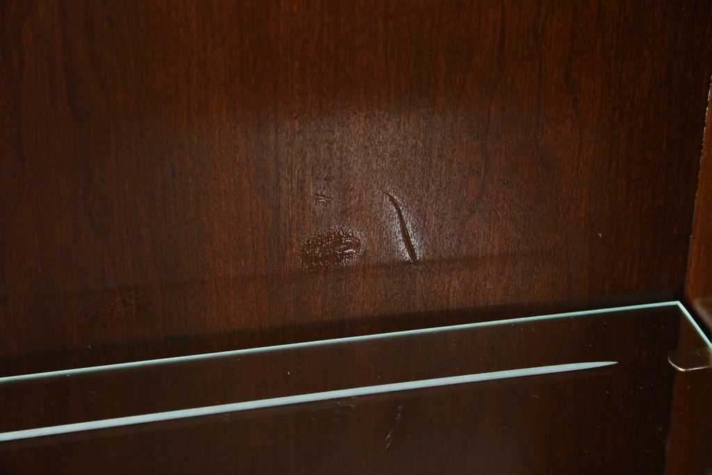 アメリカビンテージ　老舗工房　Jasper Cabinet(ジャスパーキャビネット)社　クラッシックデザインの小振りなビューローブックケース(ライディングビューロー、ライティングデスク、机、ワークデスク、本箱、本棚、飾り棚、収納棚、戸棚、引き出し、在宅用、在宅ワーク用、簿記机、ヴィンテージ)(R-083374)