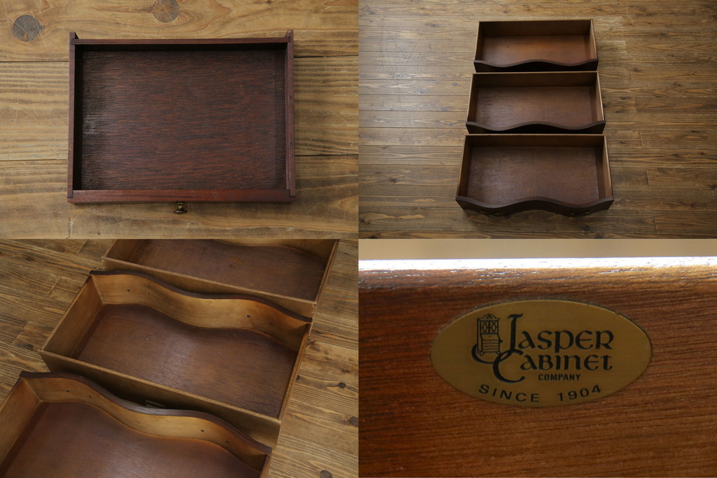 アメリカビンテージ　老舗工房　Jasper Cabinet(ジャスパーキャビネット)社　クラッシックデザインの小振りなビューローブックケース(ライディングビューロー、ライティングデスク、机、ワークデスク、本箱、本棚、飾り棚、収納棚、戸棚、引き出し、在宅用、在宅ワーク用、簿記机、ヴィンテージ)(R-083374)