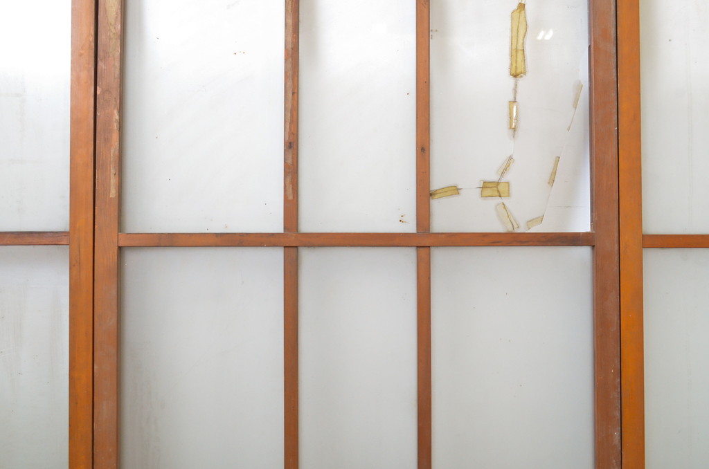 アンティーク建具　経年を感じる風合いが魅力のガラス戸4枚セット(引き戸、建具)(R-063691)