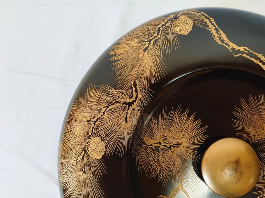 明治～大正 木製漆器 緻密に描かれた松の金蒔絵が高級感溢れるお櫃