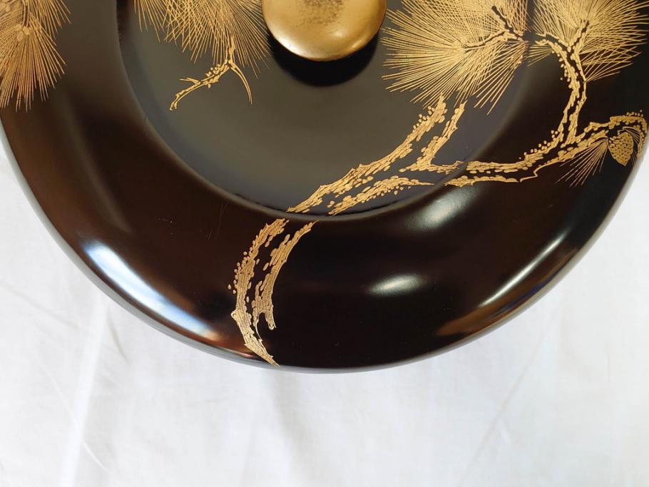 明治～大正 木製漆器 緻密に描かれた松の金蒔絵が高級感溢れるお櫃