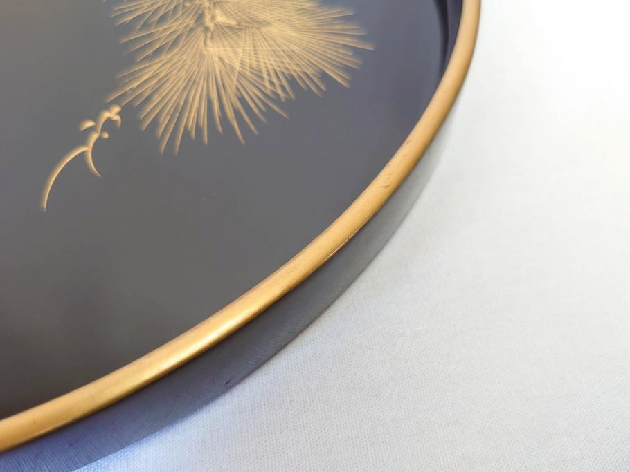 明治〜大正　木製漆器　緻密に描かれた松の金蒔絵が高級感溢れるお櫃・お盆・しゃもじセット(トレー、トレイ、おひつ、松の実、行器、飯器、伝統和食器)(R-070717)